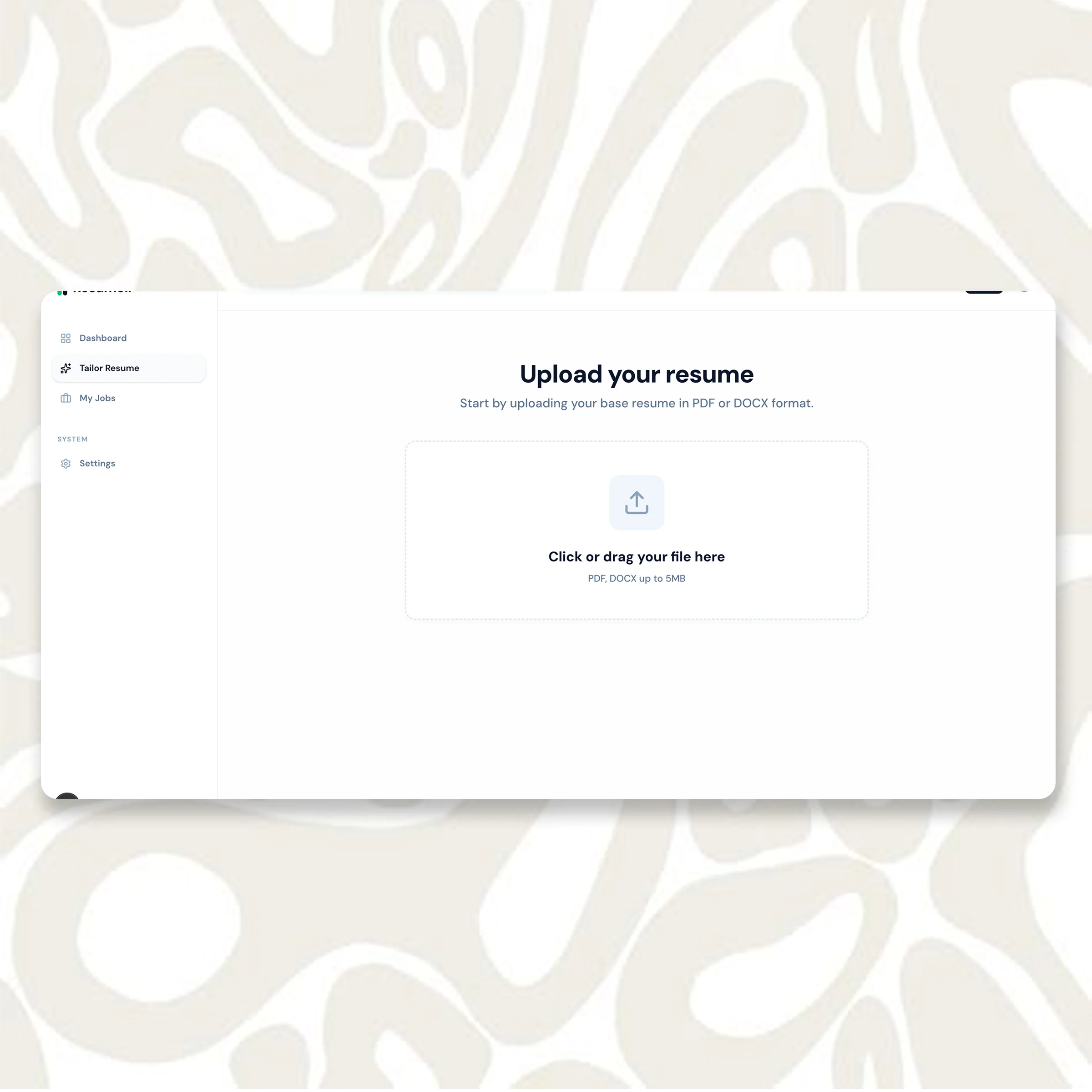 Upload Base Resume Screen