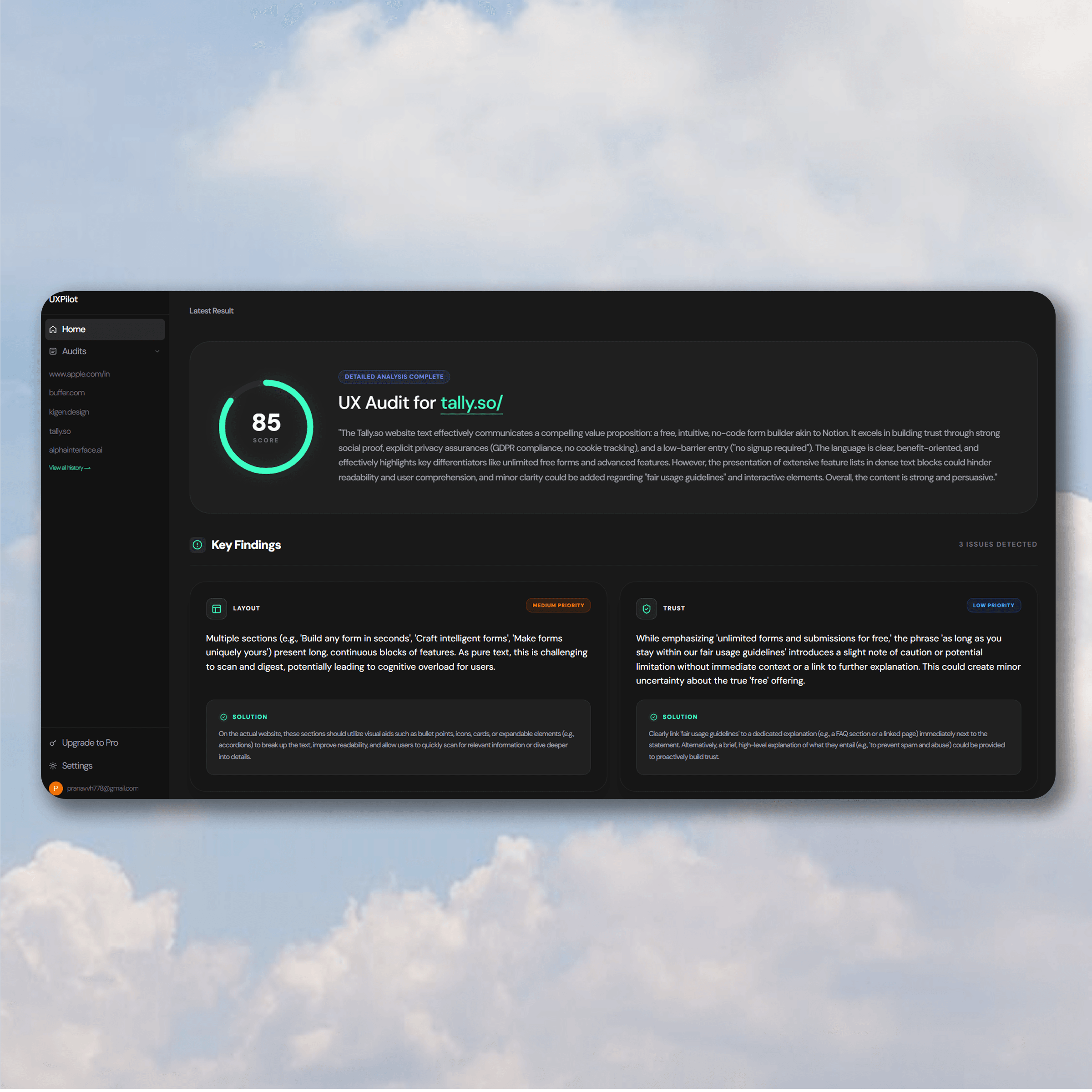 Scored Report UI